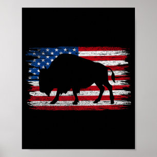 Poster Búfalo da Bandeira Americana Patriótico Retrô Biso