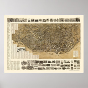 Póster Búfalo, mapa panorâmico de NY - 1902
