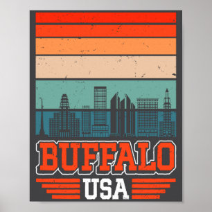 Poster Búfalo Nova York EUA Retrô Vintage Pôr do Sol Hori