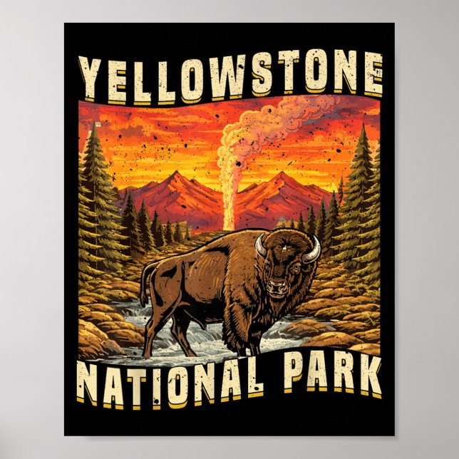 Poster Búfalos Bisontes Fêmeas do Parque Nacional de Yell (Frente)