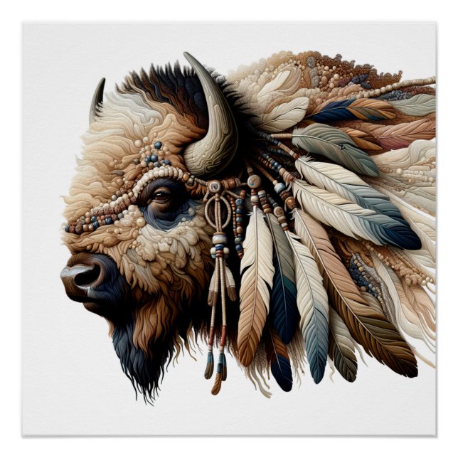 Póster Buffalo Bison American Indian Art (Frente)
