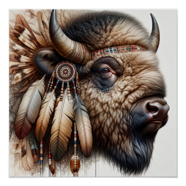 Póster Buffalo Bison American Indian Art (Frente)
