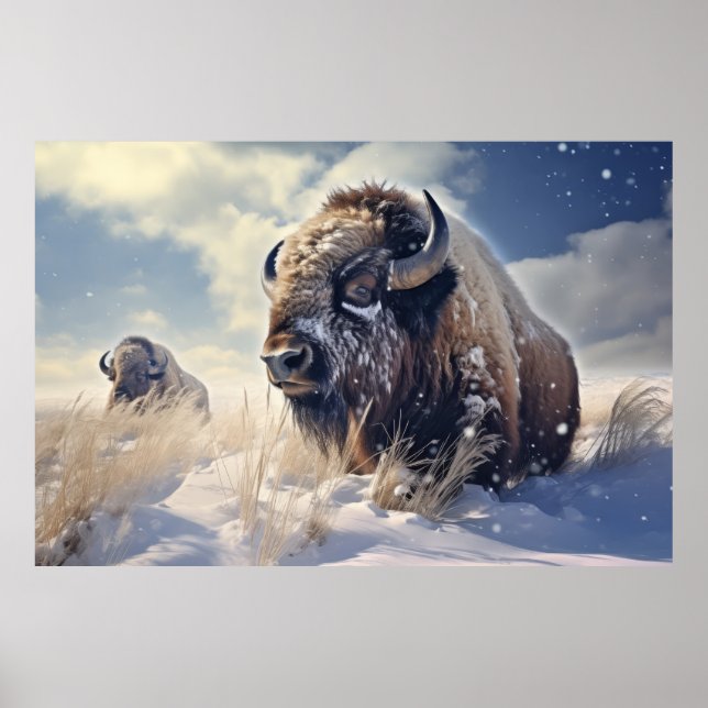 Poster Buffalo Bison Animal Wilderness Colorida (Frente)