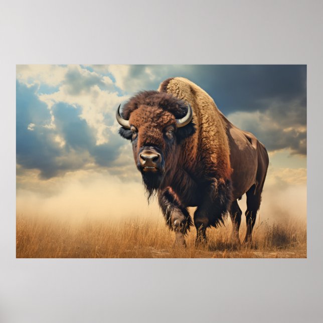 Poster Buffalo Bison Animal Wilderness Colorida (Frente)