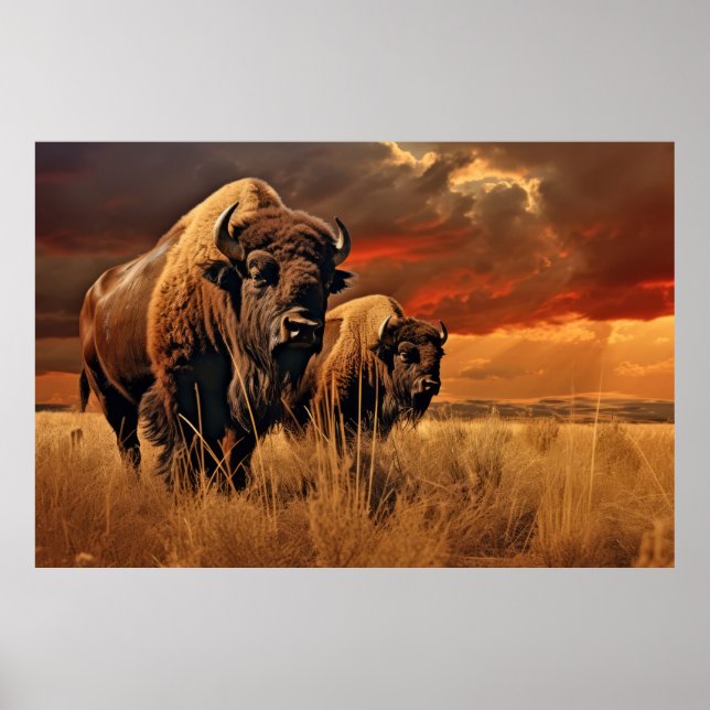 Poster Buffalo Bison Animal Wilderness Colorida (Frente)