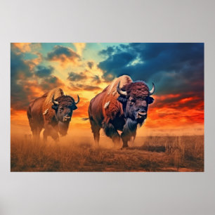 Poster Buffalo Bison Animal Wilderness Colorida