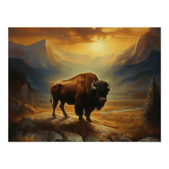 Póster Buffalo Bison Sunset Silhouette (Frente)