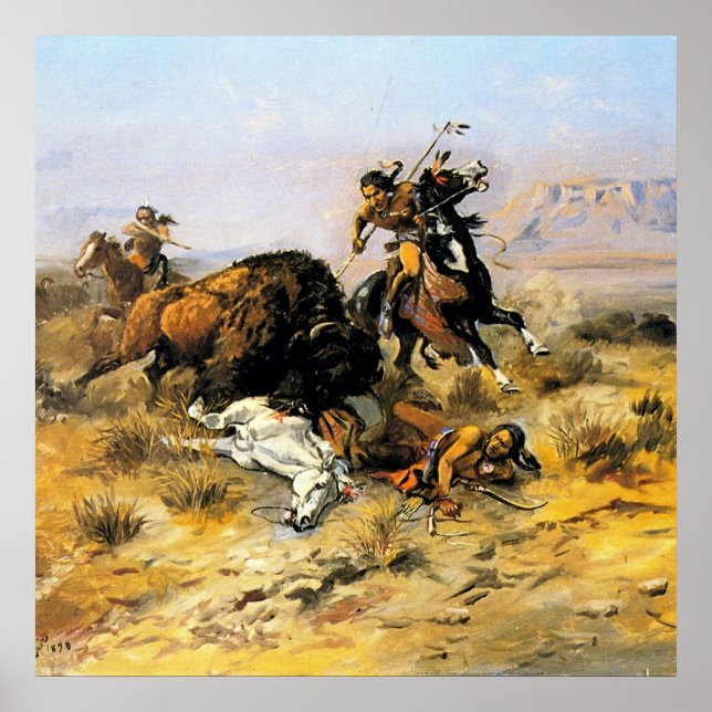 Poster "Buffalo Hunt", Arte de Cowboy de Charles Russell (Frente)