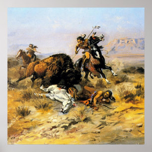 Poster "Buffalo Hunt" - Arte do Cowboy por Charles Russel