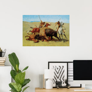 Poster Buffalo Hunt by Remington, Vintage Native American