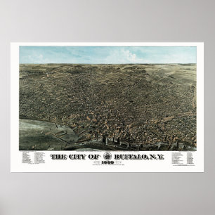 Póster Buffalo, Mapa Panorâmico NY - 1880