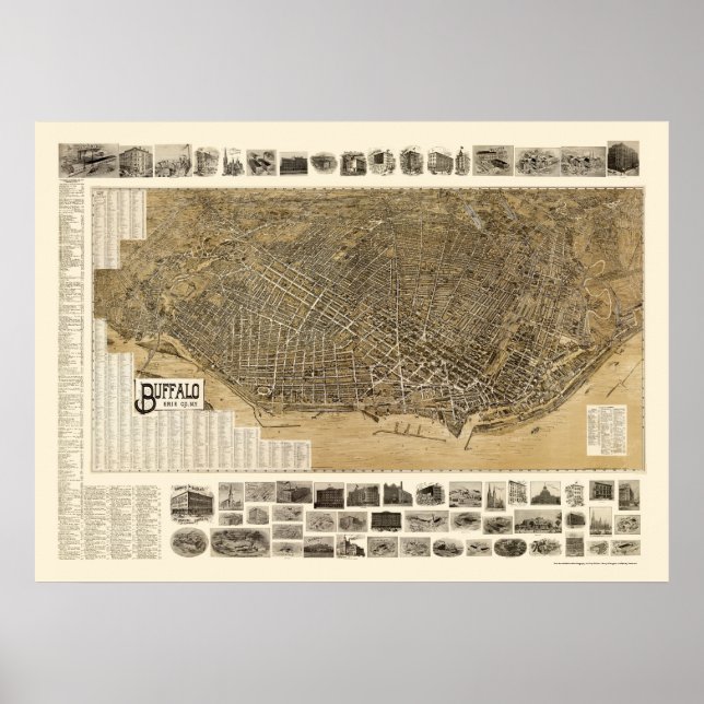 Póster Buffalo, Mapa Panorâmico NY - 1902 (Frente)
