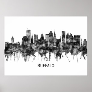 Poster Buffalo New York Skyline BW