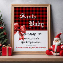 Poster Buffalo Plaid Watercolor Bow Baby Shower Welcome