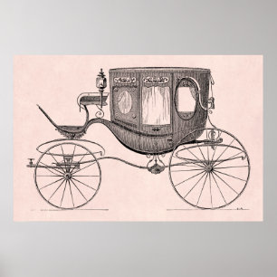 Poster Buggy Antiquado Desenhado em Cavalo Vintage dos an