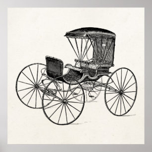 Póster Buggy Antiquado Desenhado em Cavalo Vintage dos an