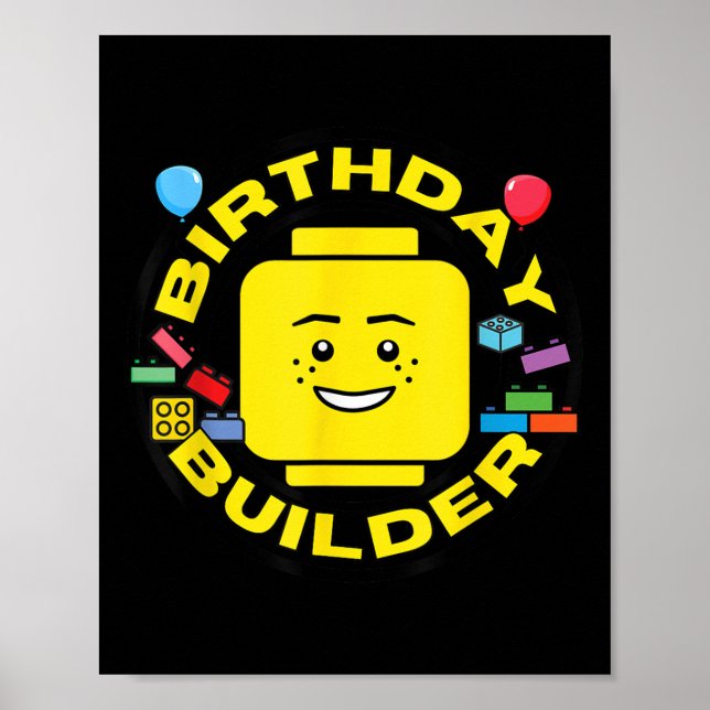 Poster Building Bricks Birthday Builder Blocks Figure  (Frente)