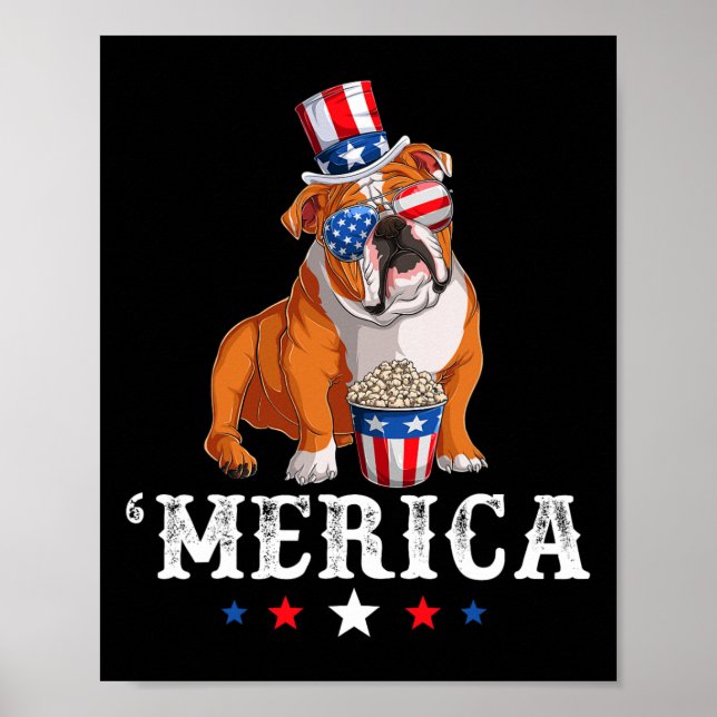 Poster Buldogdog Men Usa American Flag English Bulldo (Frente)