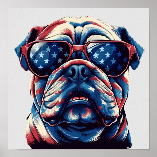 Poster Buldogue Americano Patriótico (Frente)