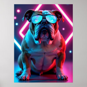 Poster Buldogue com Óculos Futuros - Arte Pop engraçada