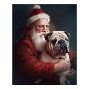Póster Buldogue com Papai Noel Natal Festivo
