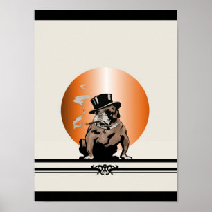 Poster Buldogue do vintage do cão superior com charuto e
