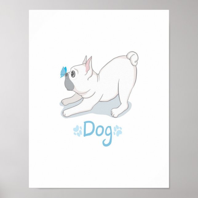 Poster Buldogue Francês Bonito Com Borboleta (Frente)