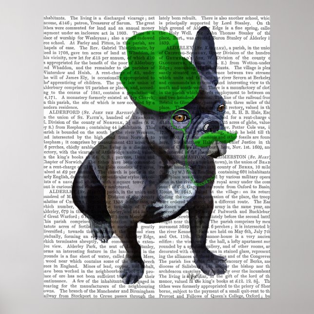 Póster Buldogue francês com chapéu verde e bigode (Frente)