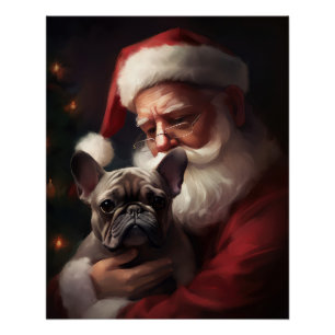 Póster Buldogue Francês com Papai Noel Natal Festivo