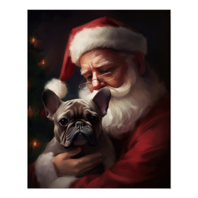 Póster Buldogue Francês com Papai Noel Natal Festivo (Frente)