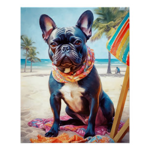 Póster Buldogue francês na praia, presente de verão para 