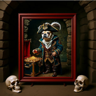 Poster Buldogue francês Pirate Blue Dourado Casaco