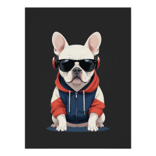 Póster Buldogue Francês Vestindo Hoodie Música Legal Engr