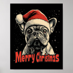 Poster Buldogue Santa Hat Feliz Natal Cachorro de Natal