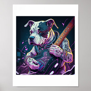 Poster Buldogue Tocando Violão Elétrico