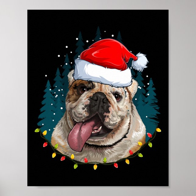 Poster Buldogue Vestindo Santa Hat Xmas - Bulldog Lover C (Frente)