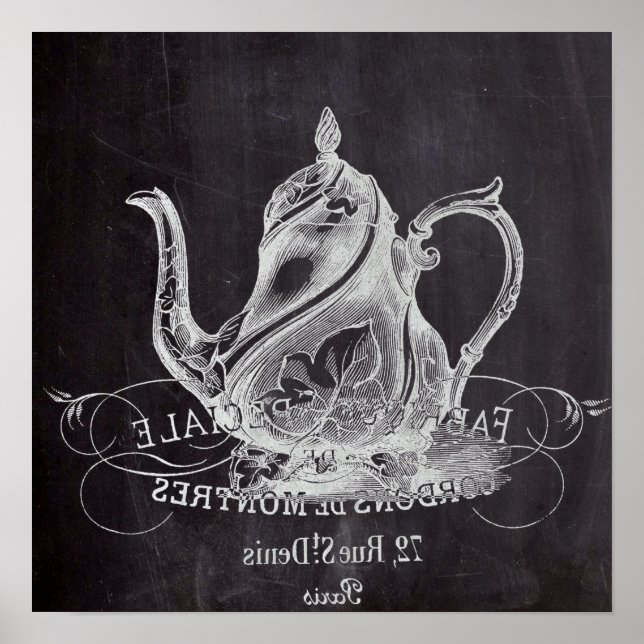 Póster bule de chá chalkboard do partido paris do país fr (Frente)