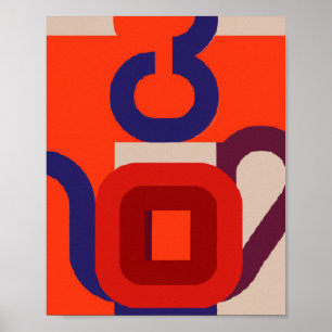 Poster Bule de Chá de Meados do Século Arte Geométrica em