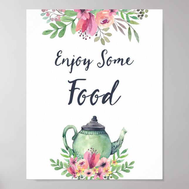 Poster Bule de Chá em Aquarela Sinal de Desfrute de Comid (Frente)
