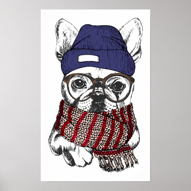 Poster Bull Dog francês hipster (Frente)