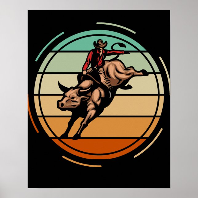 Poster Bull Riding Rodeo Rider Cowboy Western Vintage (Frente)