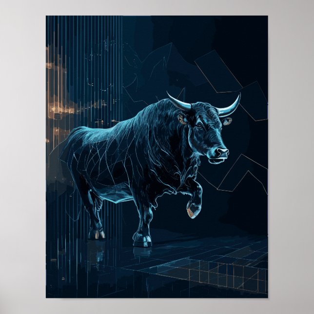 Poster Bull Silhouette Stock Market Gift Office Wall Deco (Frente)