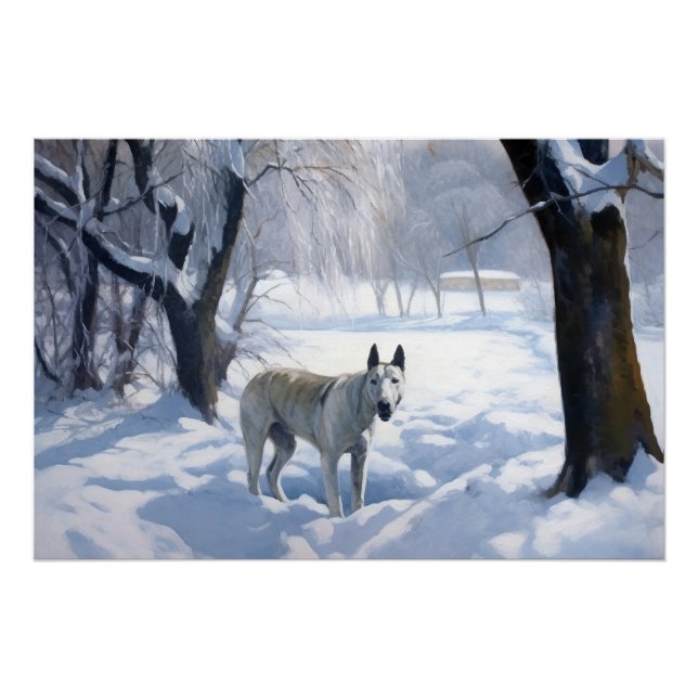 Póster Bull Terrier Deixe Nevar Natal (Frente)