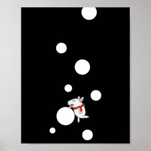 Poster Bull Terrier desfrutando de uma bola de neve