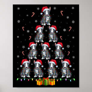 Poster Bull Terrier Dog Santa Hat Xmas Luzes Natal T