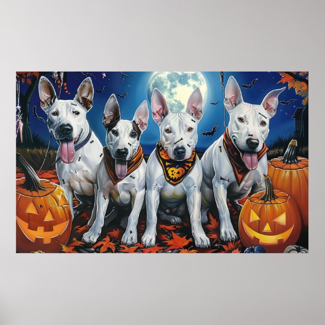 Poster Bull Terrier Halloween Assustador  (Frente)