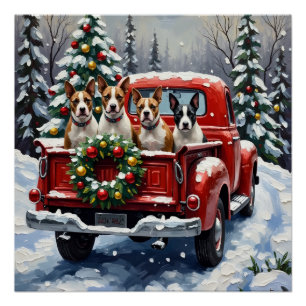 Póster Bull Terrier Natal Caminhão Vermelho Feriado