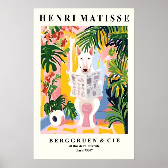 Poster Bull Terrier no Banheiro Arte - Estilo Matisse (Frente)