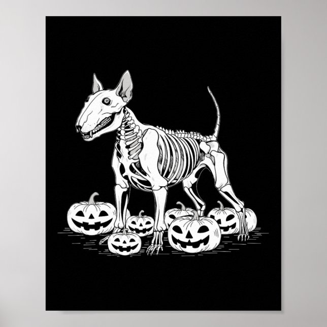 Poster Bull Terrier Skeleton Birthday Halloween Mens Mulh (Frente)