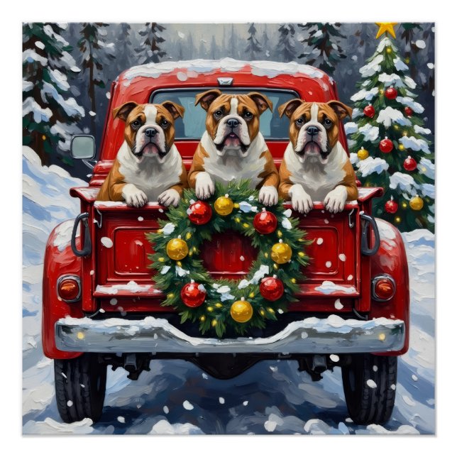 Póster Bulldog Christmas Red Truck Holiday (Frente)